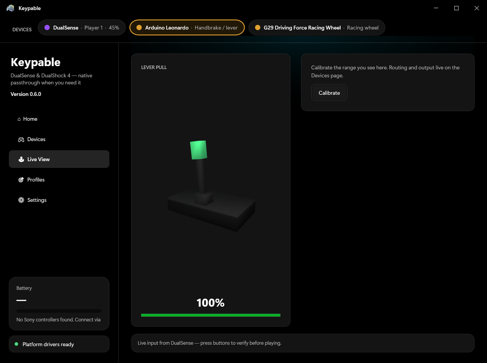 Live 3D view of a handbrake lever moving in real time